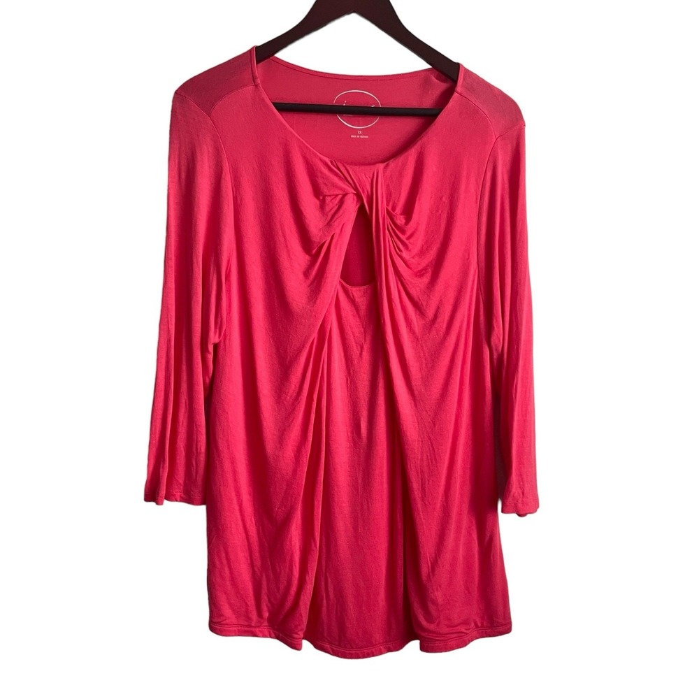 INC International Concepts Women Boho Chic Twist Keyhole Front Top 1X Coral
